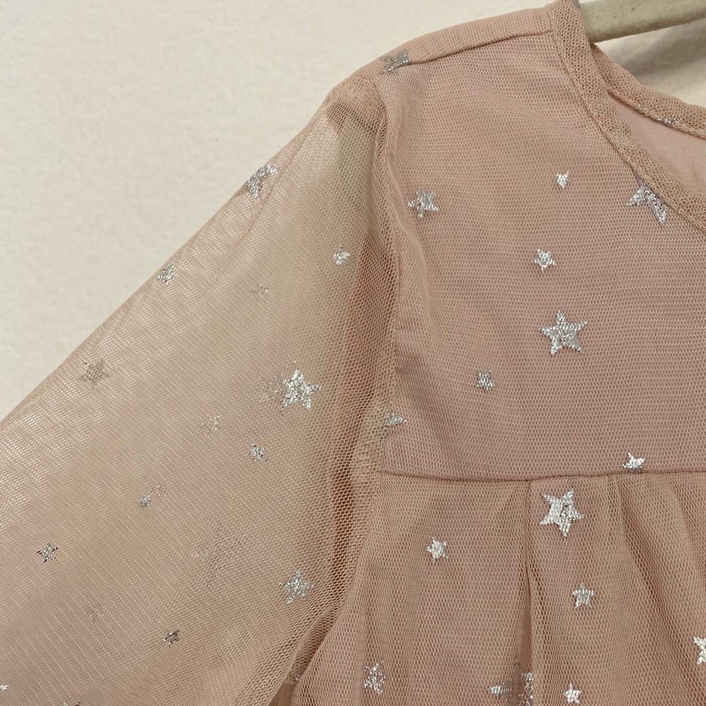 SOLD     Old Navy • Light Pink Silver Metallic Star Sheer Sleeves Long Dress - Picture 4 of 15
